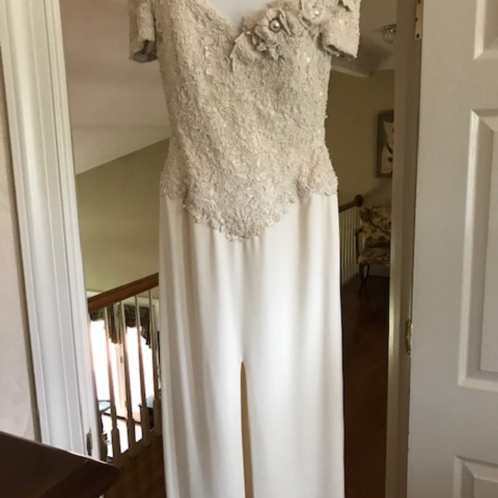 Yoly Munoz off shoulder beaded gown